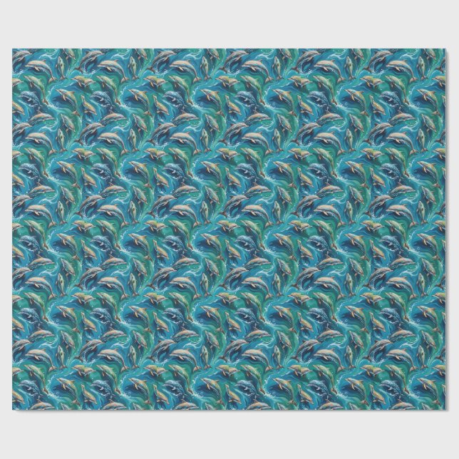 Papel De Regalo Delfines nadan  (Superficie plana)