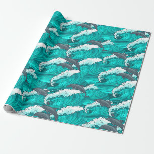 Papel De Regalo Delfines y olas