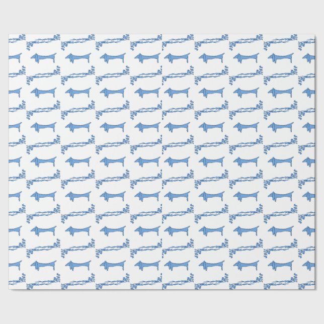 Papel De Regalo Delft Blue Dachshunds Tile Designs (Costura)