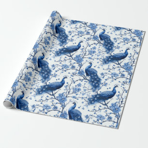 Papel De Regalo Delft Blue Vintage Blue Chinoiserie Peacock