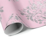 Papel De Regalo Delgado Damasco de Plata Rosa de la Princesa Real<br><div class="desc">Magnífico minimalismo y elegancia y papel de envolvimiento delgado de Moda</div>
