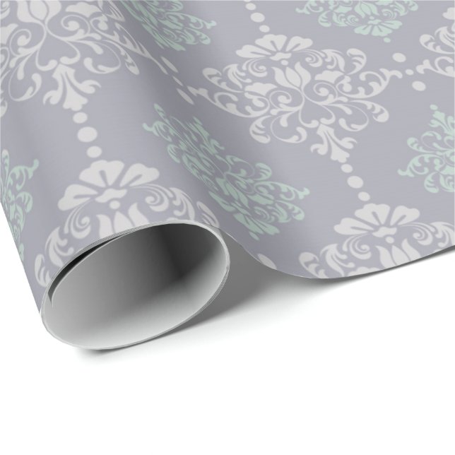 Papel De Regalo Delicada gris gris de la pintura verde de la mezqu (Esquina del rollo)