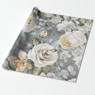 Papel De Regalo Delicadas rosas blancas cremosas de época