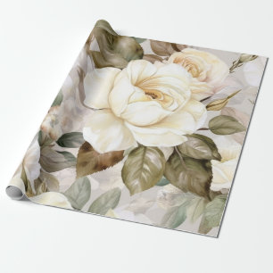 Papel De Regalo Delicadas rosas blancas cremosas de época