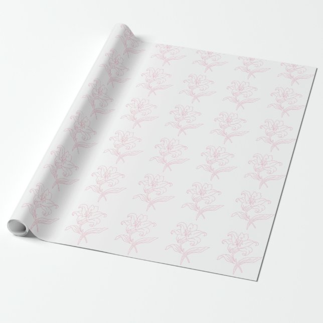 Papel De Regalo Delicado floral rosa de lirio en línea arte para d (Desenrollado)