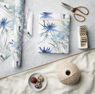 Papel De Regalo Delicado patrón floral azulado azul claro Zen