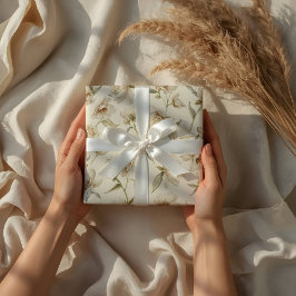 Papel De Regalo Delicado Patrón Floral Blanco en Acuarela