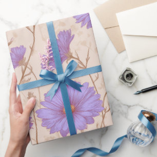 Papel De Regalo Delicado patrón floral de crema de lirio lila