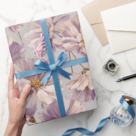 Papel De Regalo Delicado patrón floral de crema de margarita lila