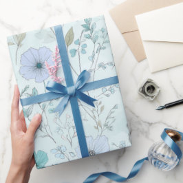 Papel De Regalo Delicado patrón floral de menta con flores silvest