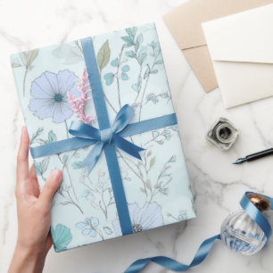 Papel De Regalo Delicado patrón floral de menta con flores silvest