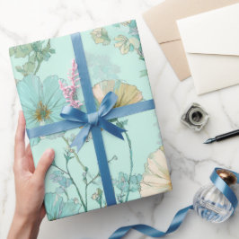 Papel De Regalo Delicado patrón floral de menta con flores silvest