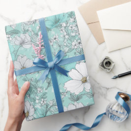 Papel De Regalo Delicado patrón floral de menta de flores silvestr