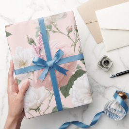 Papel De Regalo Delicado patrón floral de rosa blanca y rosa suave