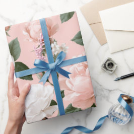 Papel De Regalo Delicado patrón floral de rosa blanca y rosa suave