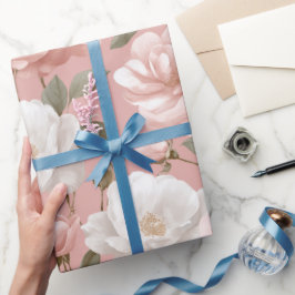 Papel De Regalo Delicado patrón floral rosa blanco suave