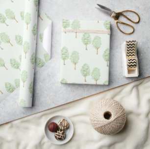 Papel De Regalo Delicados Árboles de Acuarela Patrón Verde Claro 