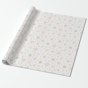 Papel De Regalo Delicados copos de nieve y estrellas en crema