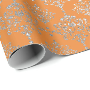 Papel De Regalo Delicat, Naranja de coral metálico real de plata d