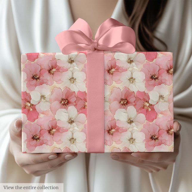 Papel De Regalo Delicate dusty rose and gold floral paper wrap (Delicate dusty rose and gold floral paper wrap)