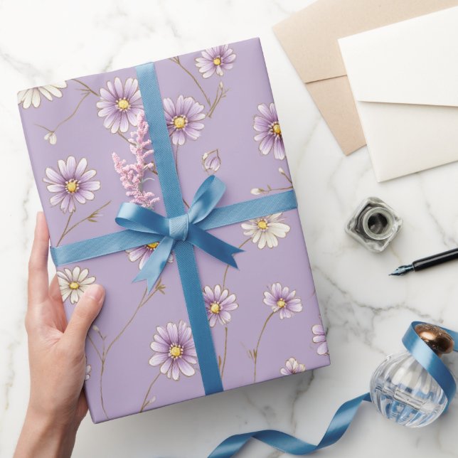 Papel De Regalo Delicate Lilac Daisy Cream Floral Pattern (Regalar)