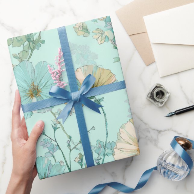Papel De Regalo Delicate Pastel Wildflower Mint Floral Pattern (Regalar)
