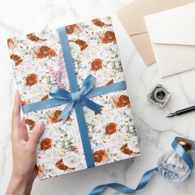 Papel De Regalo Delicate Terracotta Floral Botanical Gold Leaf (Regalar)