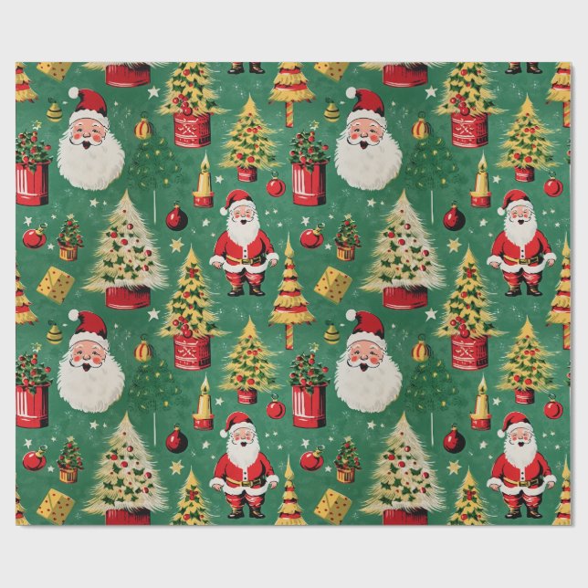 Papel De Regalo Delicios de vacaciones Retro Santa (Superficie plana)