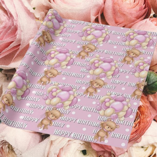 Papel De Regalo delicioso cumpleaños de peluche rosa (Transform your gifts with our enchanting teddy bear wrapping paper! )