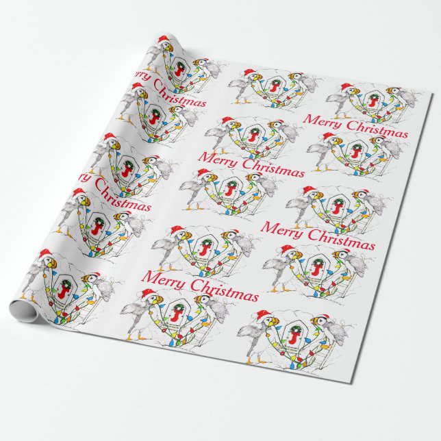 Papel De Regalo Deliciosos Navidades de la vida silvestre Puffin e (Desenrollado)