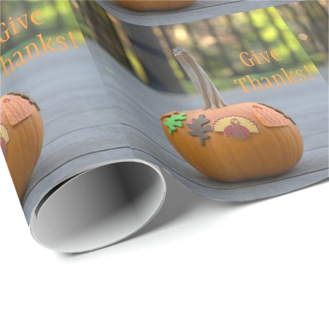 Papel De Regalo Den gracias a la calabaza Turquía Bonito envolver  (Esquina del rollo)
