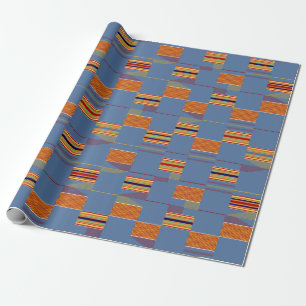 Papel De Regalo Denim Blue African Kente con franjas