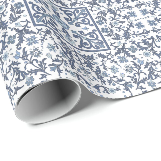 Papel De Regalo Denim Blue Floral (Esquina del rollo)