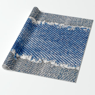 Papel De Regalo Denim marco. Tejidos de denim despojados con borde