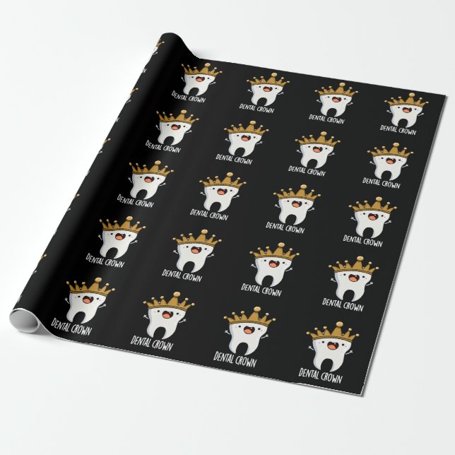 Papel De Regalo Dental Crown Funny Tooth Pun Dark BG (Desenrollado)
