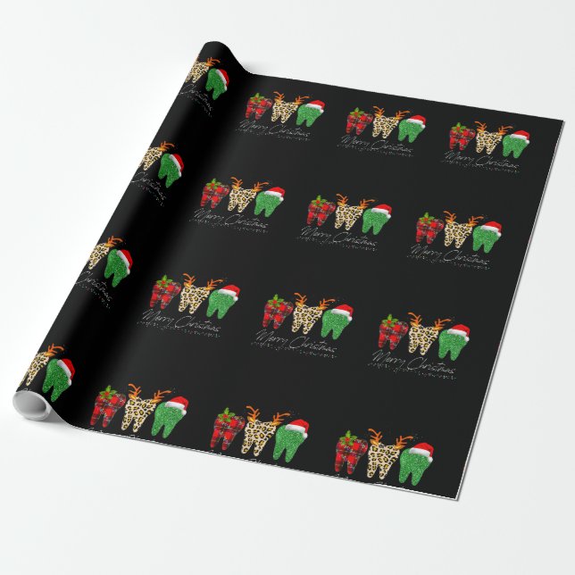 Papel De Regalo Dentistas Navidades Funny Leopard Plaid Tooth Dent (Desenrollado)