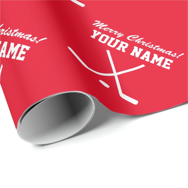 Papel De Regalo Deportes de hockey rojo navideño (Esquina del rollo)