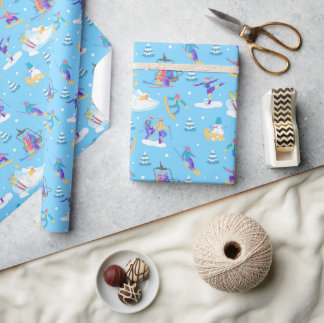 Papel De Regalo Deportes de Invierno Patinaje Esquí Patinaje sobre