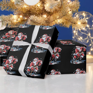 Papel De Regalo Deportes de Navidad Santa Juega Hockey sobre Hielo