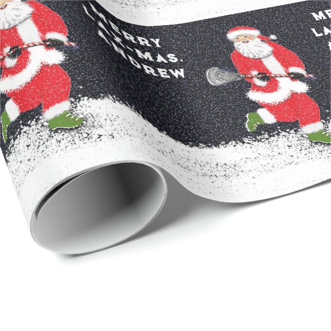 Papel De Regalo Deportes Lacrosse Santa (Esquina del rollo)