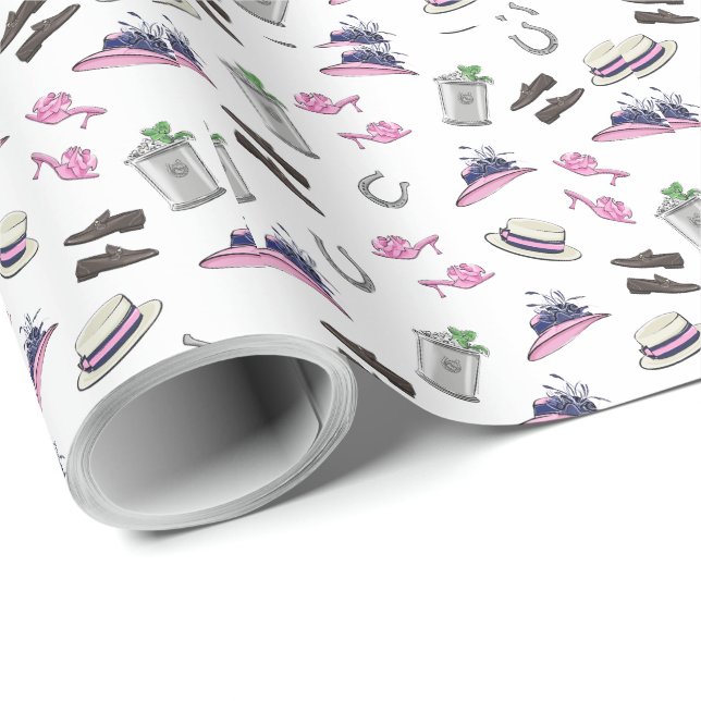 Papel De Regalo Derby Fiesta Attire Mint Julep Horseshoe (Esquina del rollo)