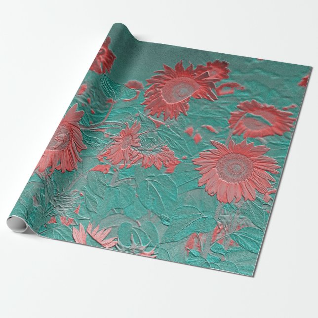Papel De Regalo Descomposición de la Moda rosa Verde azulada flora (Desenrollado)