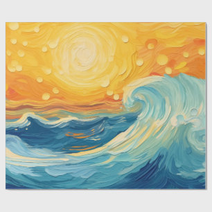 Papel De Regalo Desconexión de sol y ondas de pintura de aceite co