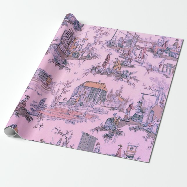 Papel De Regalo Desenlace de la Chinoiserie francesa Pink Toile de (Desenrollado)