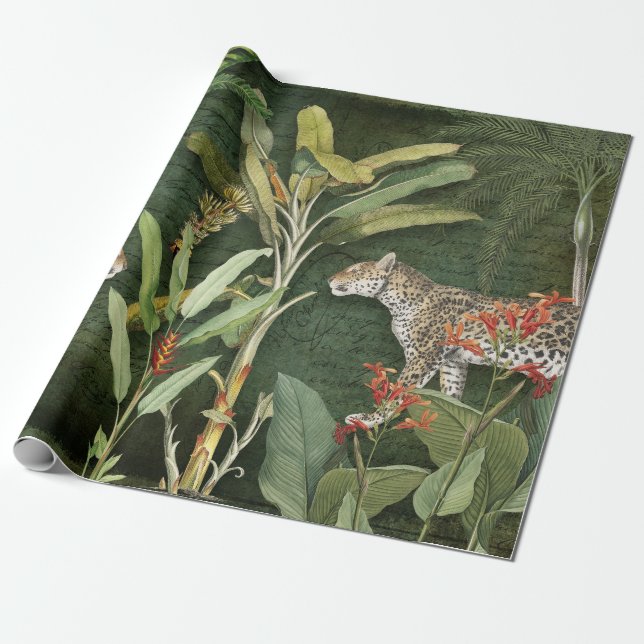 Papel De Regalo Desenlace de oligarquía de leopardo floral tropica (Desenrollado)