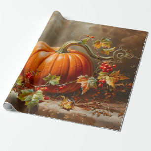 Papel De Regalo Desenlace de pintura de calabaza Naranja de época