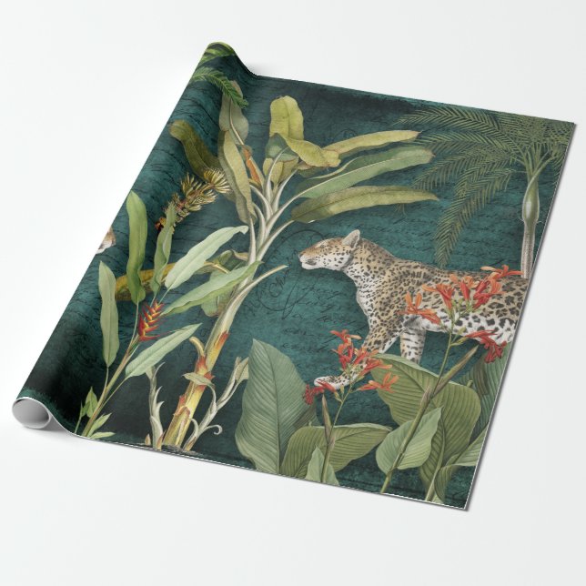 Papel De Regalo Desenlace Verde azulado del follaje del leopardo f (Desenrollado)
