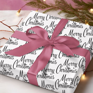 Papel De Regalo Deseo de Feliz Navidad Chic en Blanco