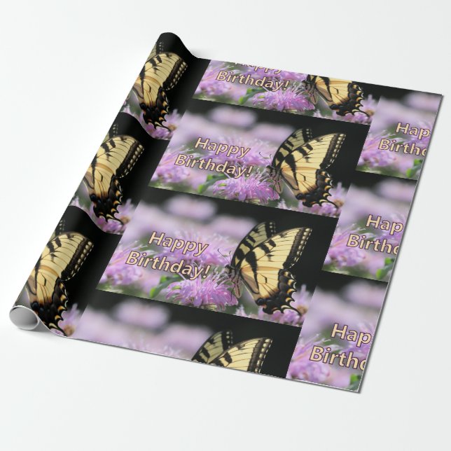 Papel De Regalo Deseos de cumpleaños de mariposa cola de golondrin (Desenrollado)