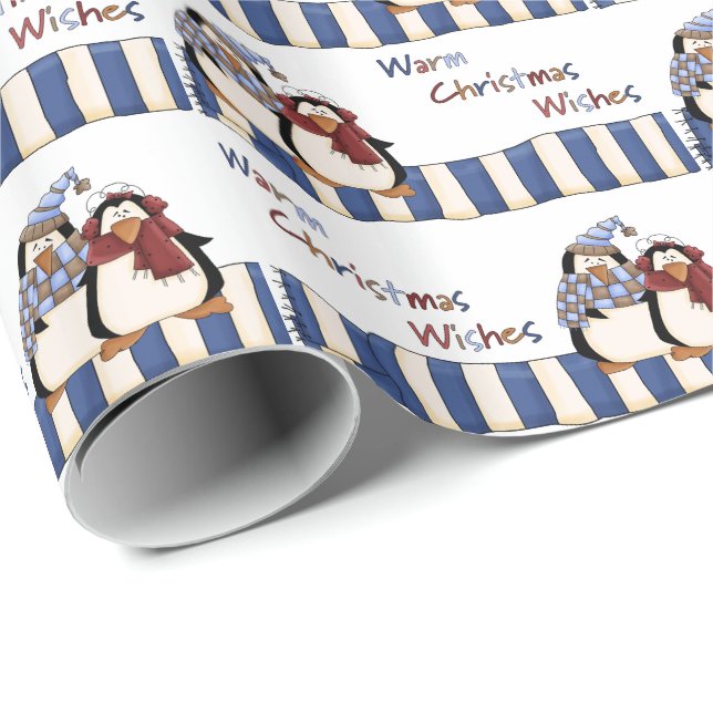 Papel De Regalo Deseos de Navidad Cálidos de Pingüino (Esquina del rollo)